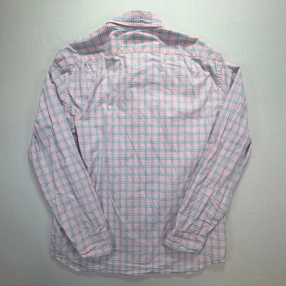 J Crew Mens XL Slim Fit Flex Washed Pink Blue Plaid Button‎ Down Shirt